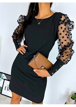 Czarna Sukienka z Ozdobnymi Rękawami ze sklepu ModnaKiecka.pl w kategorii Sukienki - zdjęcie 125621657