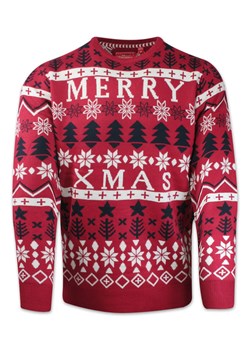 Sweter Świąteczny, Czerwony Merry Christmas, Śmieszny na Prezent, Męski -Brave Soul SWBRSAW21MERRYred ze sklepu JegoSzafa.pl w kategorii Swetry męskie - zdjęcie 125675315