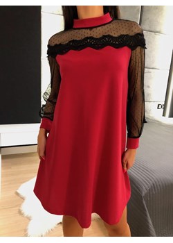 Czerwona Sukienka z Koronką ze sklepu ModnaKiecka.pl w kategorii Sukienki - zdjęcie 126808606
