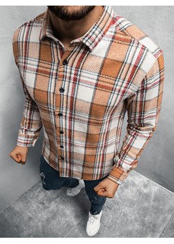 Koszula męska w kratę camelowa OZONEE E/3902/7 ze sklepu ozonee.pl w kategorii Koszule męskie - zdjęcie 126865467