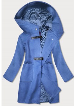 Krótki damski płaszcz z kapturem niebieski (gsq2311) ze sklepu goodlookin.pl w kategorii Płaszcze damskie - zdjęcie 126893915