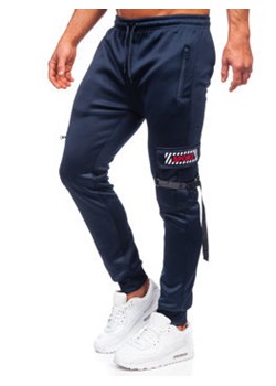 Granatowe ocieplane bojówki spodnie męskie joggery dresowe Denley HW2206 ze sklepu Denley w kategorii Spodnie męskie - zdjęcie 126924687