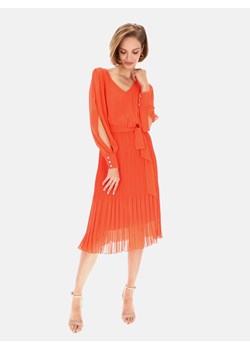 Pomarańczowa zwiewna sukienka z plisowanym dołem Potis&Verso Ofelia ze sklepu Eye For Fashion w kategorii Sukienki - zdjęcie 127334735