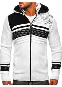 Biały gruby rozpinany sweter męski z kapturem kurtka Denley 2051 ze sklepu Denley w kategorii Swetry męskie - zdjęcie 127342515