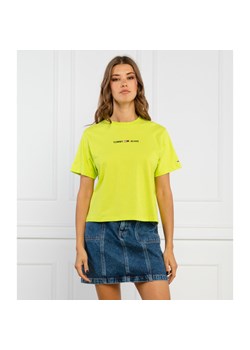 Tommy Jeans bluzka damska z napisami żółta z krótkim rękawem 