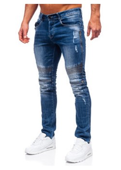 Granatowe spodnie jeansowe męskie slim fit Denley MP007BS ze sklepu Denley w kategorii Jeansy męskie - zdjęcie 128100925