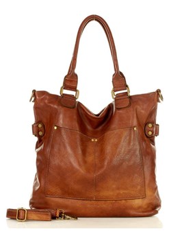 Torebka skórzana XL shopper vintage bag z kieszeniami vera pelle - MARCO MAZZINI brąz migdałowy ze sklepu Verostilo w kategorii Torby Shopper bag - zdjęcie 129533176
