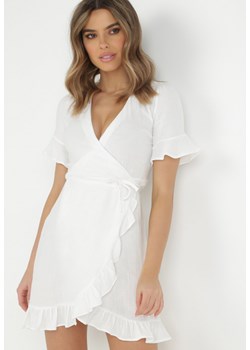 Sukienka Vestire biała na wiosnę gładka casual z dekoltem w literę v maxi