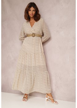 Jasnobeżowa Sukienka Z Paskiem Erenope ze sklepu Renee odzież w kategorii Sukienki - zdjęcie 129846025