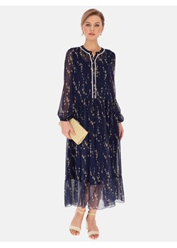 Granatowa sukienka z guzikami i ozdobnym przodem Potis&Verso Ada ze sklepu Eye For Fashion w kategorii Sukienki - zdjęcie 129893307