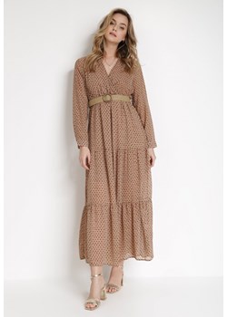 Ciemnobeżowa Sukienka Z Paskiem Deinene ze sklepu Born2be Odzież w kategorii Sukienki - zdjęcie 130092725