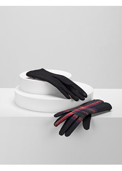 Czarne rękawiczki w kratę z dodatkiem wełny ze sklepu Molton w kategorii Rękawiczki damskie - zdjęcie 130215167