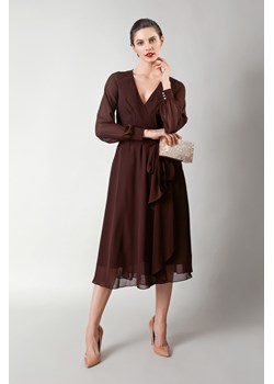 Kopertowa sukienka z szarfą w czekoladowym kolorze ze sklepu Molton w kategorii Sukienki - zdjęcie 130215289