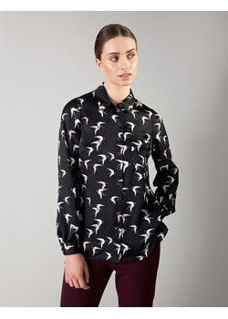 Czarna satynowa koszula w ptaszki ze sklepu Molton w kategorii Koszule damskie - zdjęcie 130216486