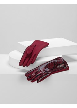 Bordowe rękawiczki z motywem wężowej skórki ze sklepu Molton w kategorii Rękawiczki damskie - zdjęcie 130216895