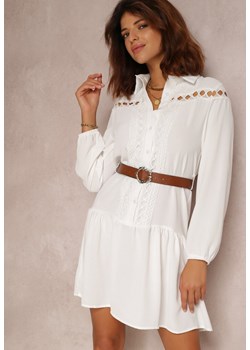 Biała Sukienka Z Paskiem Ianthica ze sklepu Renee odzież w kategorii Sukienki - zdjęcie 130731797