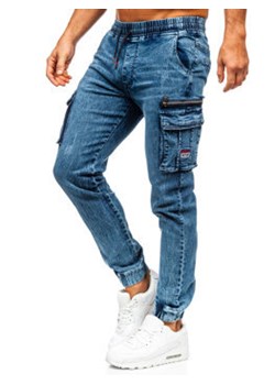 Granatowe spodnie jeansowe joggery bojówki męskie Denley HY1020 ze sklepu Denley w kategorii Jeansy męskie - zdjęcie 130735017