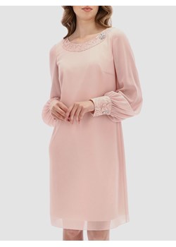 Pudrowa sukienka z bufiastymi rękawami Potis & Verso NIKOLETT ze sklepu Eye For Fashion w kategorii Sukienki - zdjęcie 131048665