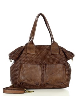 Klasyczna torebka shopper z kieszeniami pleciona skóra handmade - MARCO MAZZINI brąz ze sklepu Verostilo w kategorii Torby Shopper bag - zdjęcie 131086119