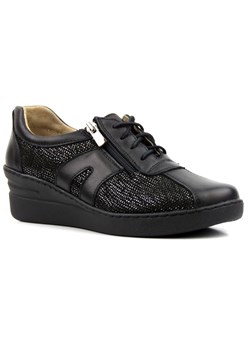 Skórzane sneakersy, półbuty damskie Helios Komfort 377, czarne ze srebrem ze sklepu ulubioneobuwie w kategorii Półbuty damskie - zdjęcie 131139986