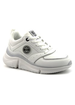 Buty sportowe damskie BIG STAR sneakersy białe sznurowane płaskie ze skóry ekologicznej  ze sklepu ulubioneobuwie w kategorii Buty sportowe damskie - zdjęcie 131142398