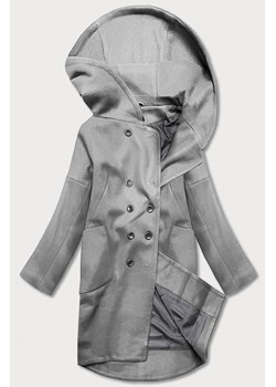 Damski płaszcz plus size z kapturem szary (2728) ze sklepu goodlookin.pl w kategorii Płaszcze damskie - zdjęcie 131209486