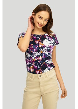 Stylowy top z nadrukiem w kolorowe kwiaty ze sklepu Greenpoint.pl w kategorii Bluzki damskie - zdjęcie 131443497