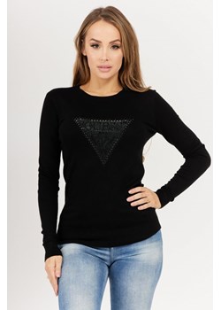 Guess - Czarny sweterek damski z logo z cyrkoniami ze sklepu outfit.pl w kategorii Swetry damskie - zdjęcie 131473627