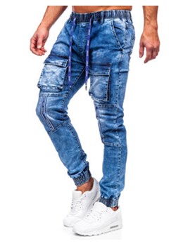 Granatowe spodnie jeansowe joggery bojówki męskie Denley TF143 ze sklepu Denley w kategorii Jeansy męskie - zdjęcie 131586067