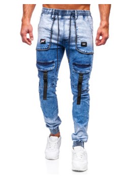 Niebieskie spodnie jeansowe joggery bojówki męskie Denley TF144 ze sklepu Denley w kategorii Spodnie męskie - zdjęcie 131586097