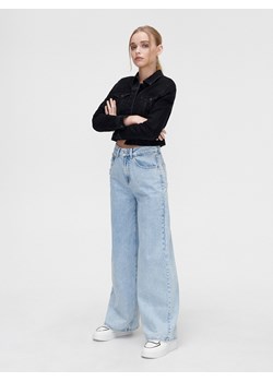 Cropp - Jeansy wide leg z efektem sprania - niebieski ze sklepu Cropp w kategorii Jeansy damskie - zdjęcie 131614066