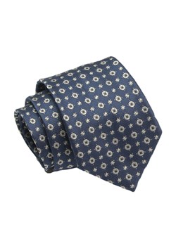 Klasyczny Krawat, Męski, Granatowo-Beżowy, Wzór Geometryczny, 7cm -Angelo di Monti KRADM1873 ze sklepu JegoSzafa.pl w kategorii Krawaty - zdjęcie 132006959
