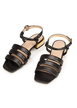 Damskie sandały ze skóry croco na złotym obcasie czarne ze sklepu WITTCHEN w kategorii Sandały damskie - zdjęcie 132430459