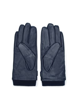 Ocieplane czarne rękawiczki męskie ze skóry naturalnej granatowe ze sklepu WITTCHEN w kategorii Rękawiczki męskie - zdjęcie 132449798