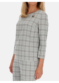 Szara bluzka w kratę z broszką Potis & Verso Gretta ze sklepu Eye For Fashion w kategorii Bluzki damskie - zdjęcie 132559538