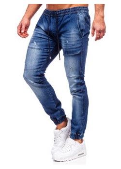 Granatowe spodnie jeansowe joggery męskie Denley MP0078BS ze sklepu Denley w kategorii Jeansy męskie - zdjęcie 132754458