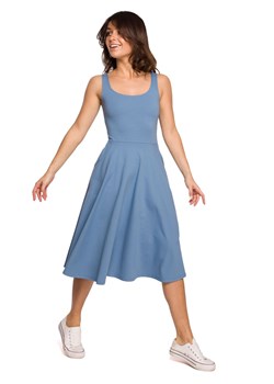 B218 Sukienka rozkloszowana na cienkich ramiączkach - niebieska ze sklepu Świat Bielizny w kategorii Sukienki - zdjęcie 132789525