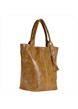 Torebka shopper xl z zamkiem i połyskiem kolor musztardowy ze sklepu melon.pl w kategorii Torby Shopper bag - zdjęcie 133016679