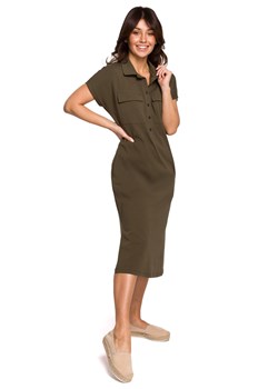 B222 Sukienka safari z kołnierzykiem - khaki ze sklepu Świat Bielizny w kategorii Sukienki - zdjęcie 133029568