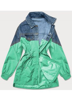 Damska kurtka jeans denim z łączonych materiałów niebiesko-zielona (pffs12233) ze sklepu goodlookin.pl w kategorii Kurtki damskie - zdjęcie 133627138