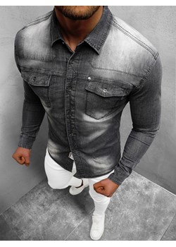 Koszula męska jeansowa czarna OZONEE NB/MC703N ze sklepu ozonee.pl w kategorii Koszule męskie - zdjęcie 133630668