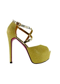 Złote szpilki na platformie sandały z paskiem duży rozmiar ze sklepu Kokietki w kategorii Sandały damskie - zdjęcie 133631049