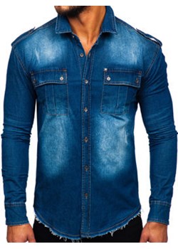 Jasnoniebieska koszula męska jeansowa z długim rękawem Denley MC702BC ze sklepu Denley w kategorii Koszule męskie - zdjęcie 133965769