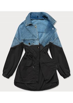 Luźna kurtka jeansowa z łączonych materiałów niebiesko-czarna (b9791-5001) ze sklepu goodlookin.pl w kategorii Kurtki damskie - zdjęcie 134065707