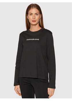 Bluzka damska czarna Calvin Klein na jesień z okrągłym dekoltem 