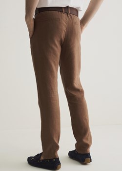 Brązowe lniane spodnie męskie ze sklepu OCHNIK w kategorii Spodnie męskie - zdjęcie 134645316