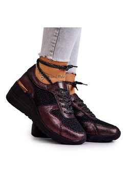 Skórzane Sneakersy Na Koturnie Z Siateczką S.Barski Czarne ze sklepu ButyModne.pl w kategorii Buty sportowe damskie - zdjęcie 134770538