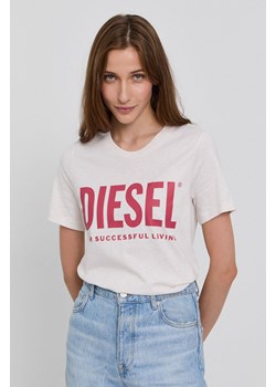 Diesel bluzka damska beżowa z okrągłym dekoltem z krótkim rękawem 