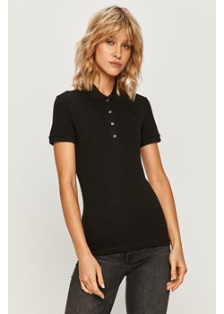 Lacoste T-shirt PF5462 damski kolor czarny z kołnierzykiem ze sklepu ANSWEAR.com w kategorii Bluzki damskie - zdjęcie 135036458