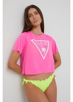 Guess t-shirt damski kolor różowy ze sklepu ANSWEAR.com w kategorii Bluzki damskie - zdjęcie 135083116